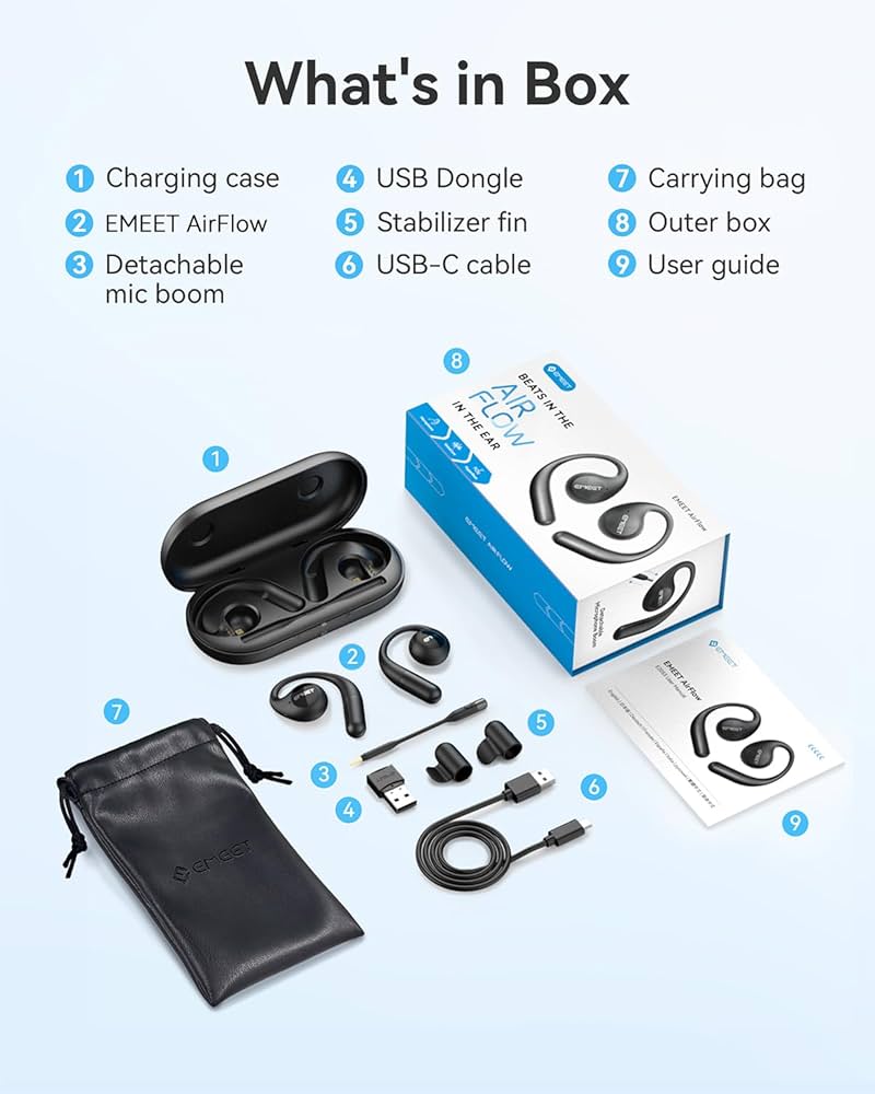 EMEET AirFlow ワイヤレスイヤフォン Amazon.com: EMEET AirFlow Open Ear Headphones with Mic